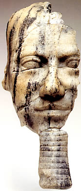 Fragments of the head of a statue presumed to belong to Khefren.