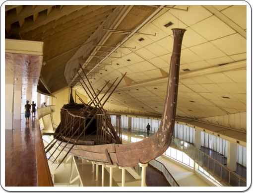 The reassembled funerary boat of Kheops, now in a museum next to the Great Pyramid.