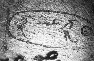 Graffito showing the name of Kheops, left behind by a team of builders in one of the relief chambers.