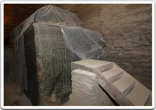 Massive sarcophagus of a deceased sacred Apis bull in the Serapeum at Saqqara.