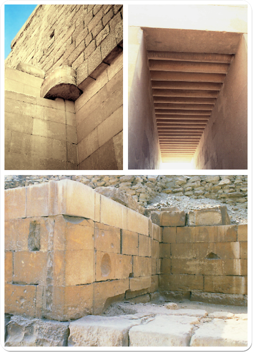 Renderings into stone of parts of buildings that were originally built in wood and mud brick.