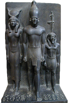 Hathor, Mykerinos and the provincial god of Thebes.
